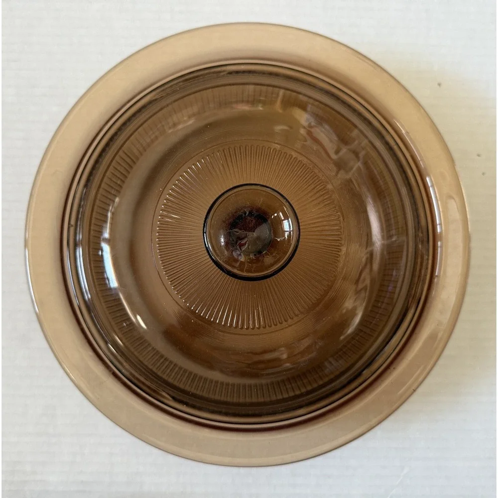 CORNING WARE VISIONS‎ V-32-B - Ribbed Amber Glass 1.5 QT Round Casserole Dish